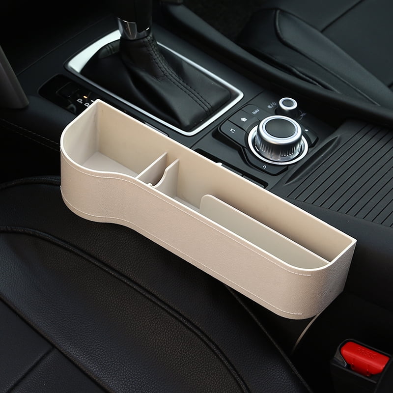 1pc Plastic Catcher Box Caddy Car Seat Gap Filler Pocket Storage Organizer Beige