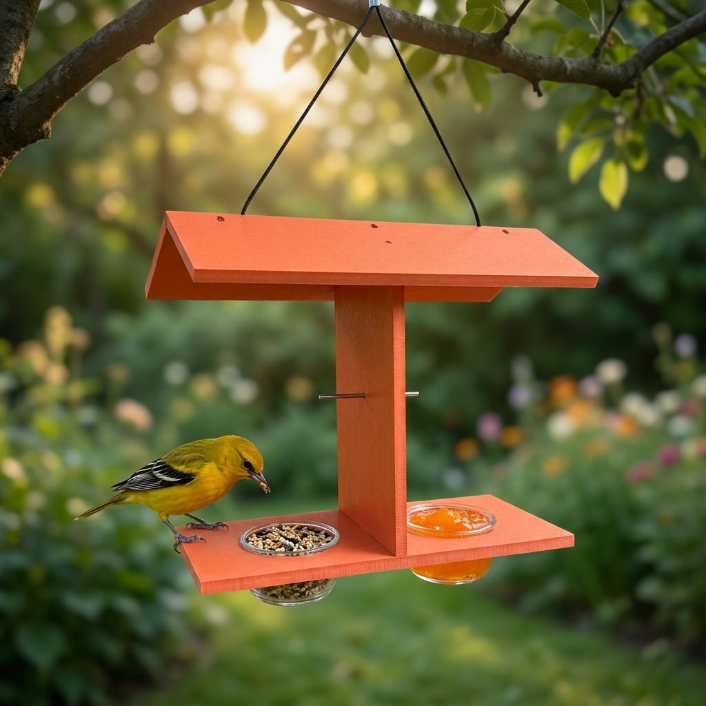 Belsands Double-Cup Oriole Feeder for Jelly & Orange Halves with Metal Pegs - Outdoor Hanging Bird Feeder, Ideal Gift for Bird Lovers, Mom, Women, Backyard Garden Decor