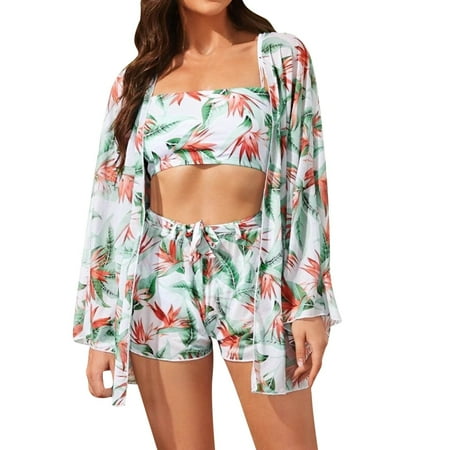 Women High Waist Bikinis 4 Piece Bikini Set Cover Up Swimsuit For Long Sleeve Push Up Swimwear Beach Wear Bathing Suit Dot Skirt Set for Women