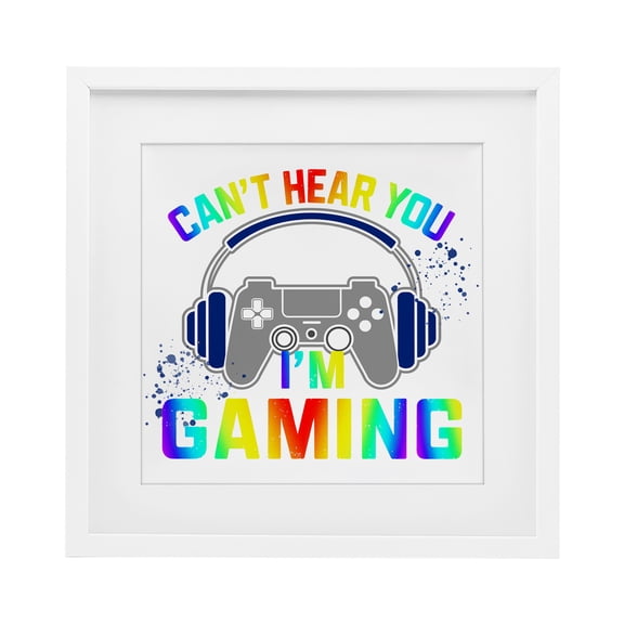 Stupell Industries Contemporary Rainbow Can't Hear You Gaming White Framed Print Under Glass, 13 x 13, by Kim Allen