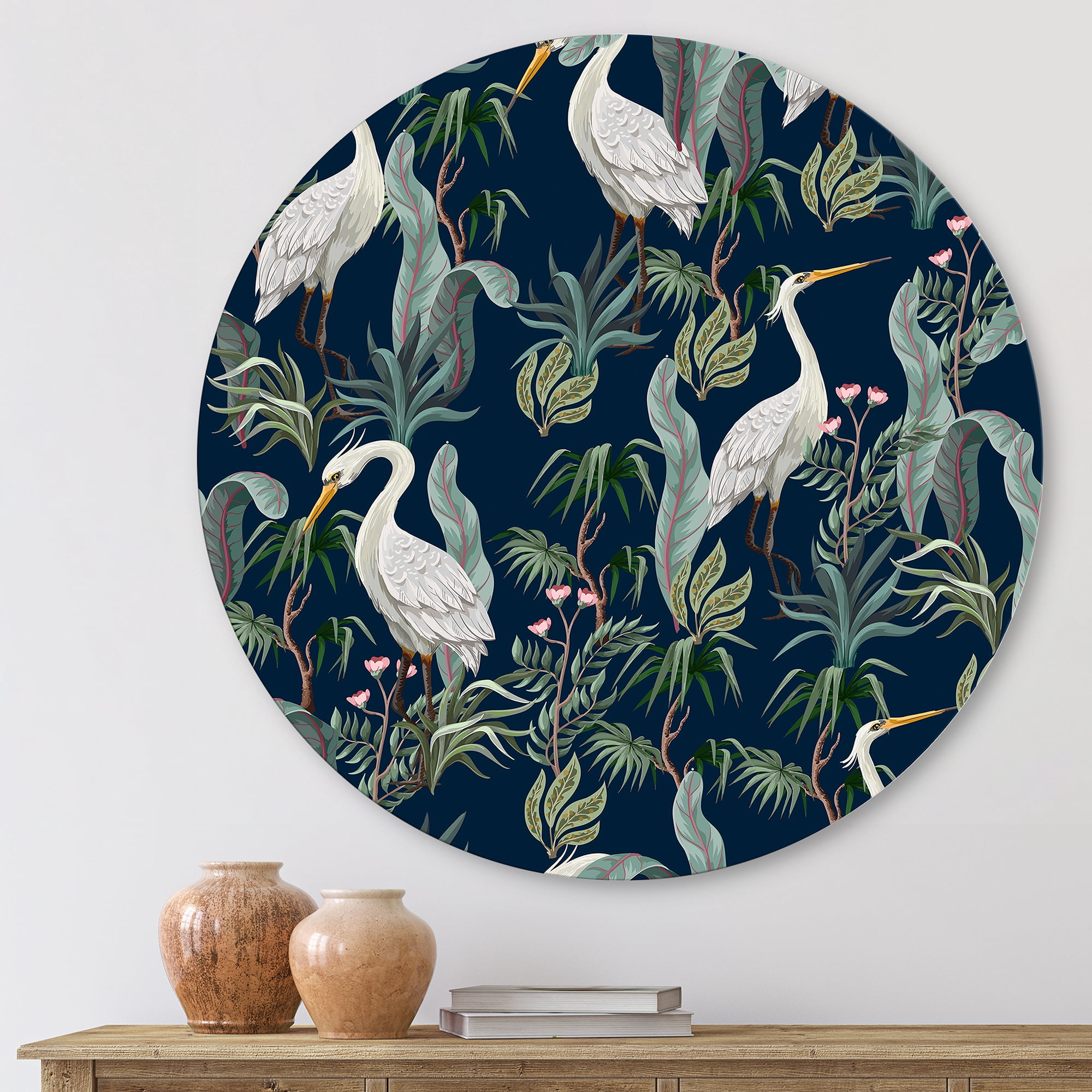 Designart 'Chinoiserie With Peonies and Birds VII' Traditional Circle Metal Wall Art 11x11 - Disc of 11