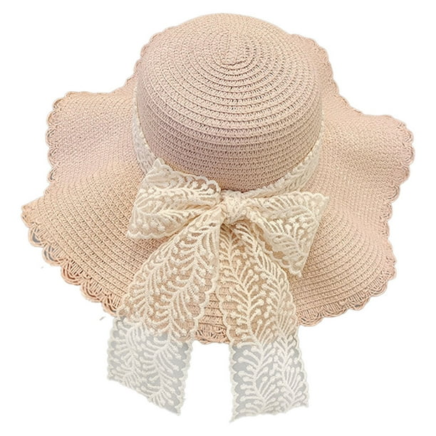 Sombrero de paja con ala grande y lazo de encaje de 54 a 58 cm de circunferencia para mujer, sombrero de playa con protección solar para verano