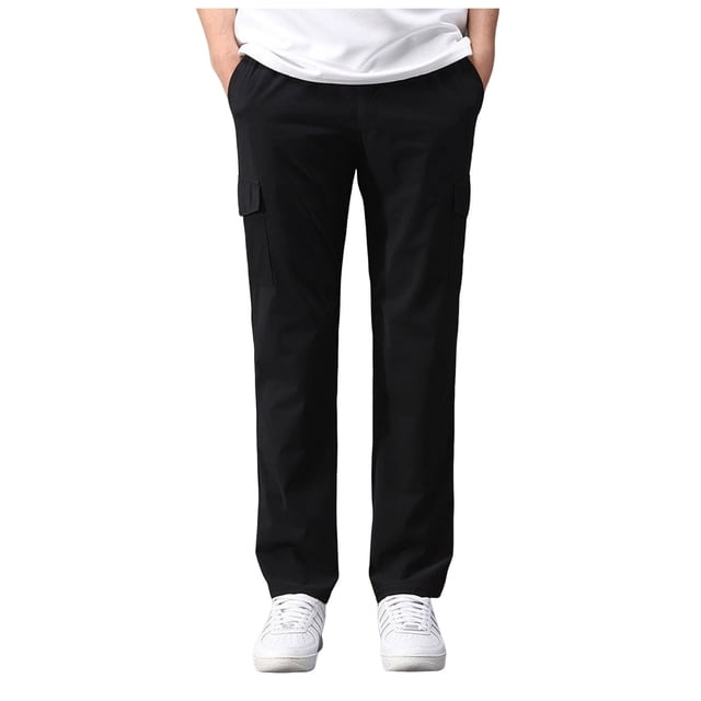 HBFAGFB Pants for Men Summer Fashion Ice Silk Straight Leg Work Casual Pants with Pockets Black Size XXL