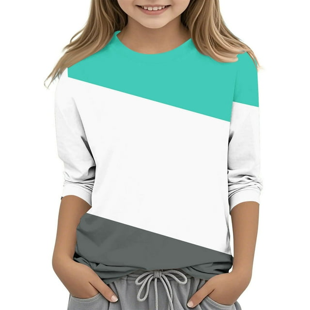 MeetoTime T-Shirt à Manches 3/4 Rayé Imprimé Col Rond Blouses Décontractées Amples pour Garçons Filles 3-12 Ans