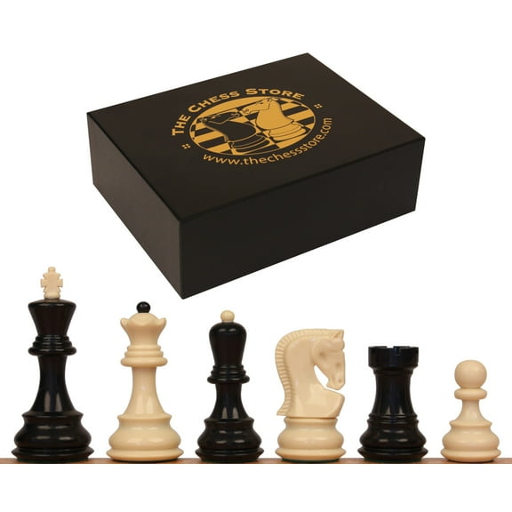 The Chess Store Zagreb Series Tournament Size Triple Plastic Chess Pieces Black & Aged Ivory with Extra Queens & Box - 3.75"
