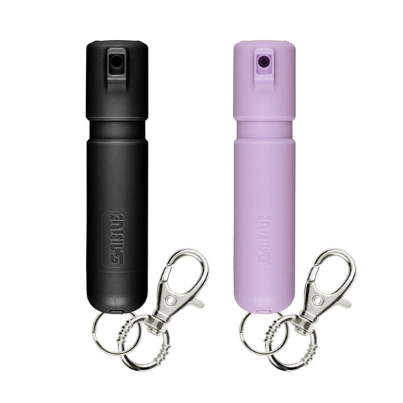 SABRE Mighty Discreet Pepper Spray with Snap-Clip Keychain, Black & Lavender, 2 Count, Pocket Pepper Sprays
