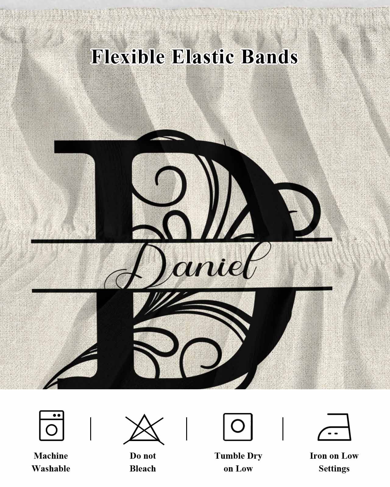 Letter D Bed Skirt Queen Size, Monogram Words Wrap Around Bed Skirting with Adjustable Elastic Strap, Dust Ruffle Pleated Bedskirts 16 Inch Drop for Bedroom Queen Beds