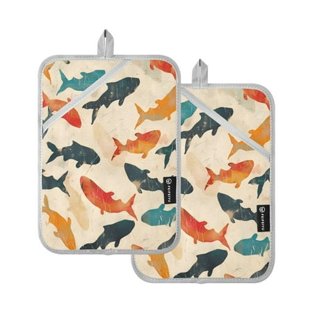 

Two Pieces Of Square Heat Insulation Pad Oven Mitts 7x9.8 Inch Oven Microwave Kitchen Cooking Baking Colorful Goldfish