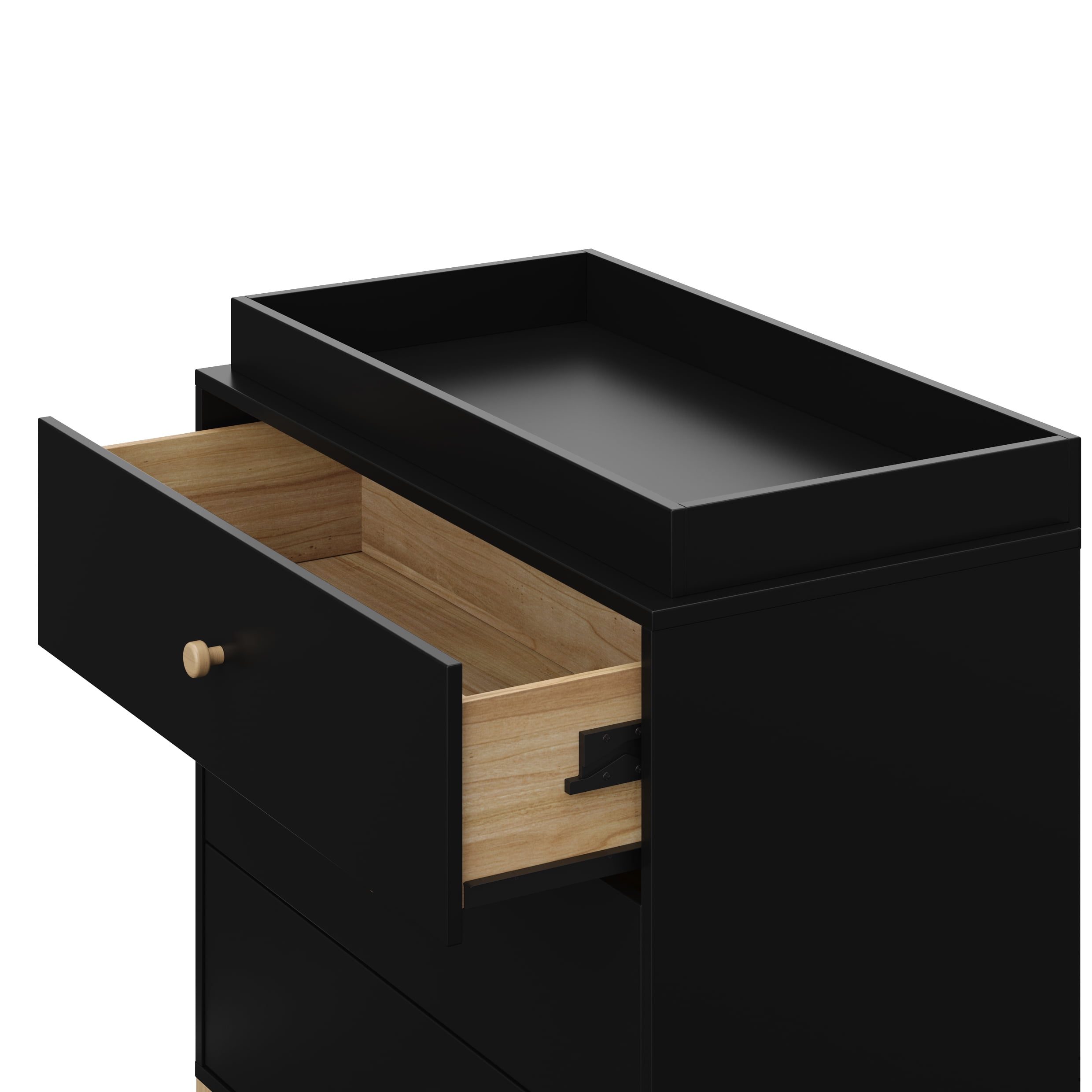 Storkcraft California 3 Drawer Dresser with Infant Changing Topper, Black with Driftwood