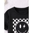 thumbnail image 3 of Girl's Cartoon Wink Face Checkerboard Pattern T-shirt, Casual Short Sleeve Tee Shirt, Girl's Tops For Summer, 3 of 6