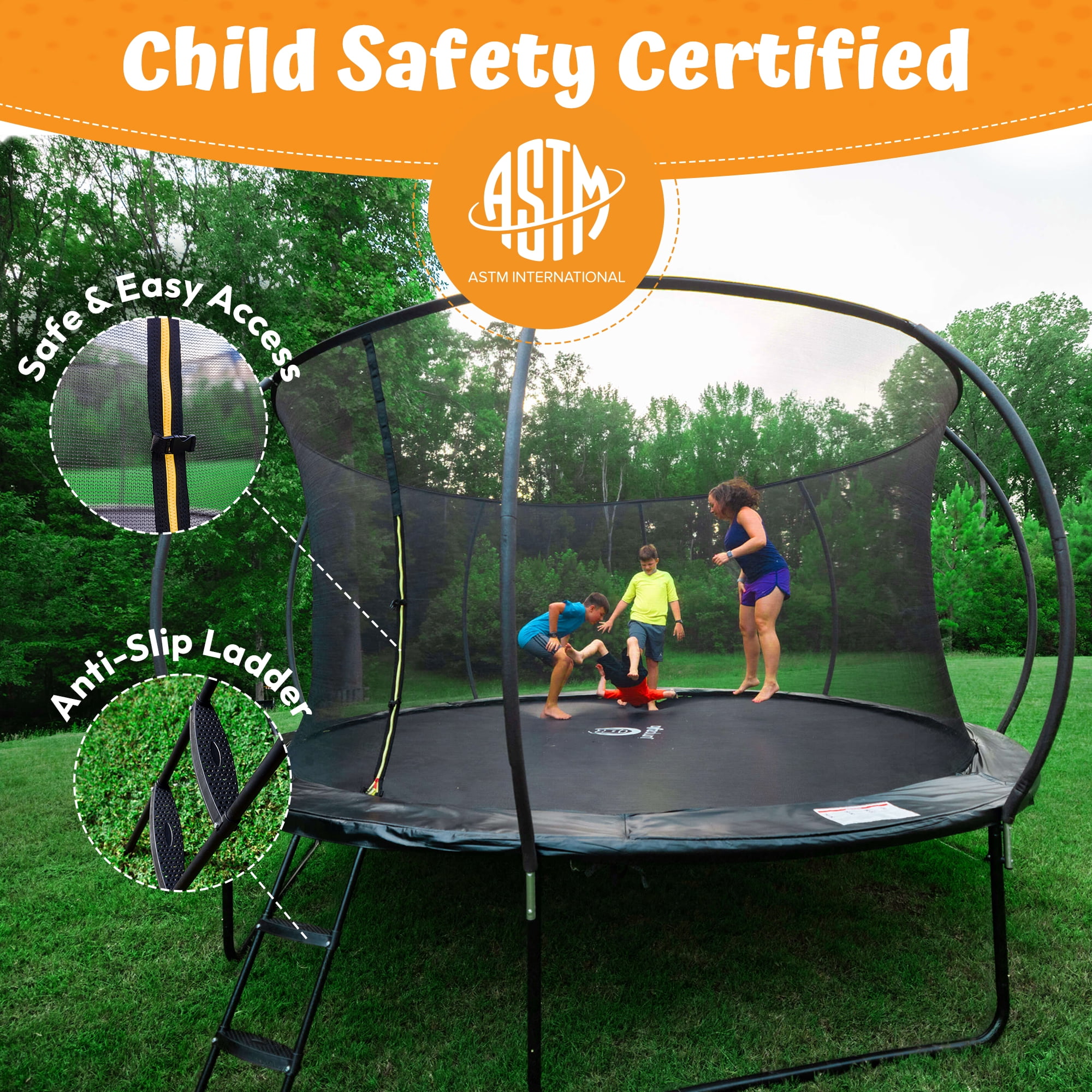 JUMPZYLLA Trampoline Outdoor with Enclosure and Ladder, ASTM, 8 ft, Black