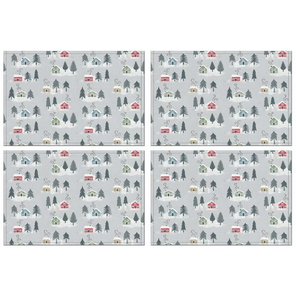 Christmas Table Mats 12x17 Inch Set of 4, Waterproof Plastic Placemats - Winter Snowflake Deer Design for Kitchen Dining Party Decor