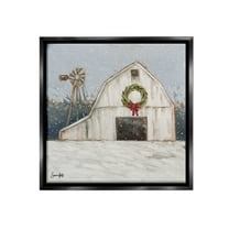 Stupell Industries Winter Barn with Snowflakes Landscape Painting Black Floater Framed Canvas Art Print Wall Art, 18 x 18