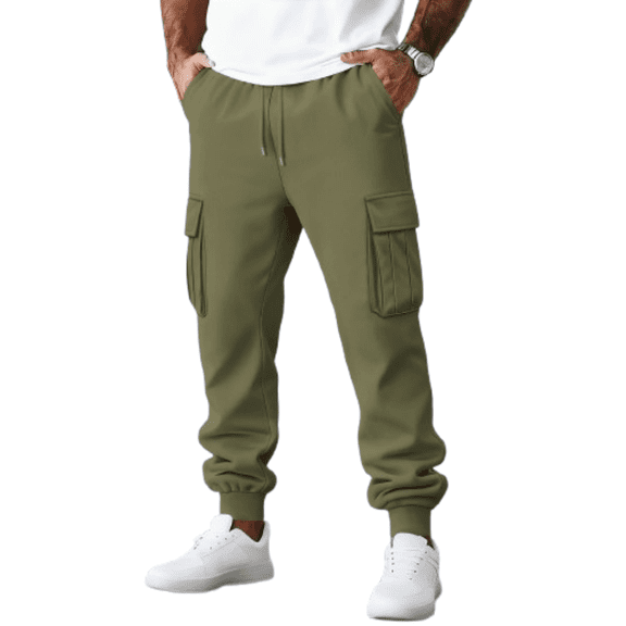 Delconic Men's Multi-pocket Slim Fit Drawstring Sporty Casual Work Pants Army Green L