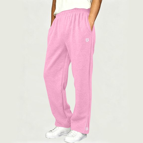 Gamviast Boys Open Bottom Sweatpants with Ankle Zippers Casual Athletic Track Pants Elastic Waist Relaxed Fit Back To School Gym Lounge Pants with Pockets Pink 9-10Years