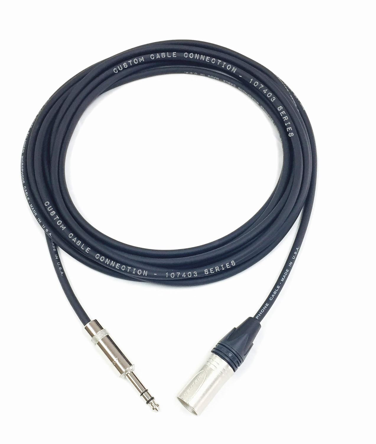 1 Foot  NC3MXX Male XLR to  Rean NYS228 1/4 Inch (6.35mm) TRS Balanced Pro Audio Cable