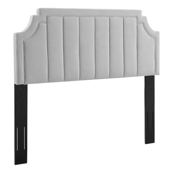 Pemberly Row Channel Tufted Velvet Headboard in Light Gray