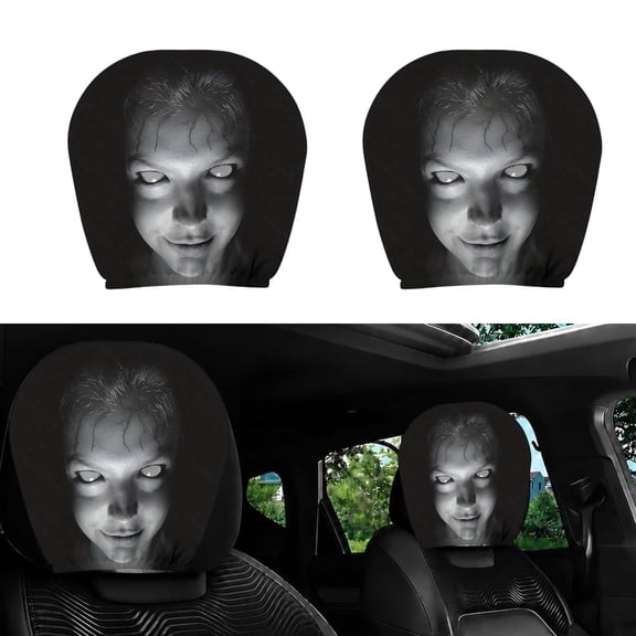 2 Pack Scary Face Car Headrest Covers, Halloween Car Interior Decor, Stretch Polyester Headrest Protector for SUV Truck