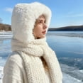 thumbnail image 5 of Hooded Scarf for Women Winter, Ear Hat Scarf 3 in 1Faux Fur Gloves Set Soft Thick Warm Hat, 5 of 6