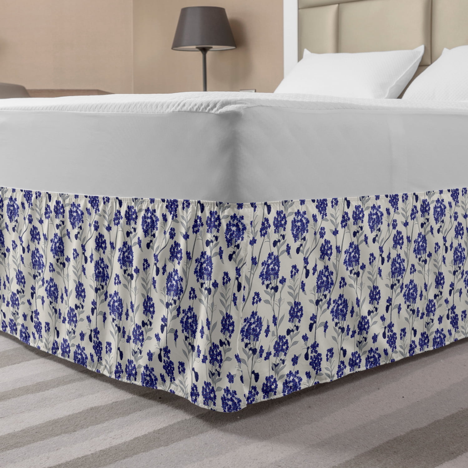 Floral Bed Skirt, Print of Simple Romantic Tiny Flowers Calm Tones