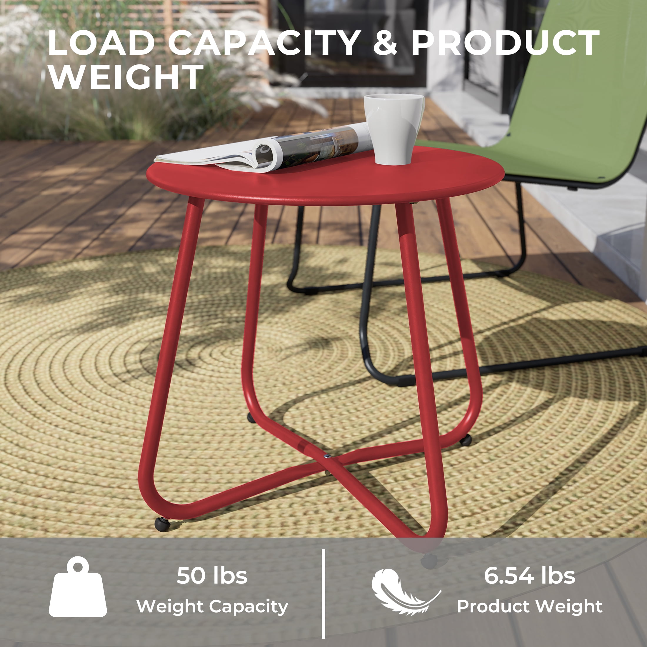 Grand Patio Outdoor&Indoor Steel Patio Side Table, Weather Resistant Outdoor Small Round End Table for Patio, Yard, Balcony, Garden, Living Room, Bedroom, Red