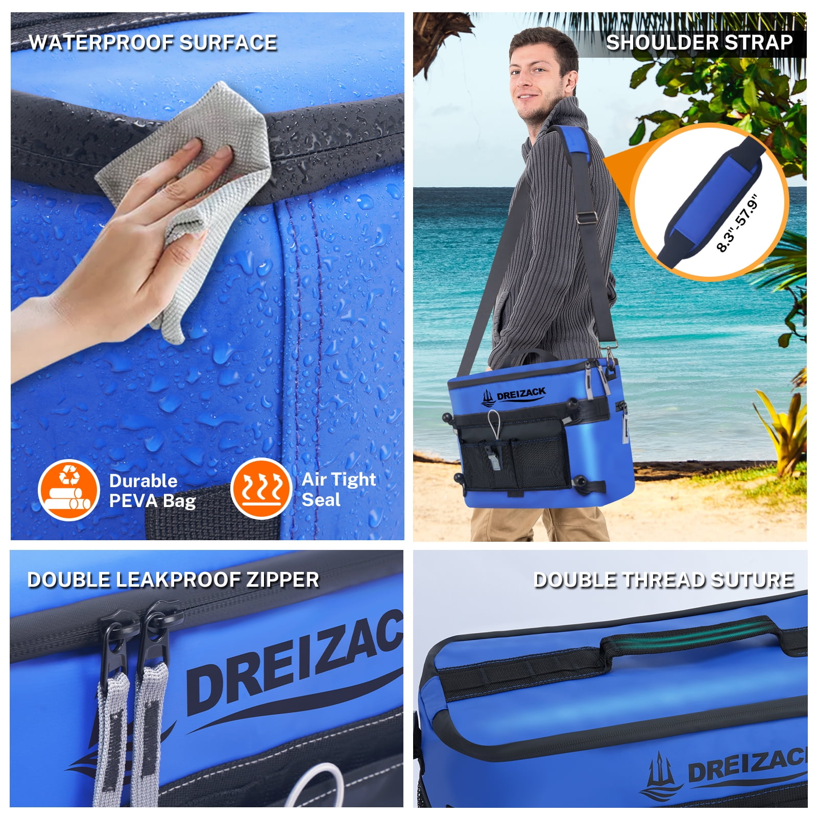 Dreizack Kayak Cooler Behind Seat Waterproof Cooler for Kayaking,Paddle Board Cooler Compatible with Lawn-Chair Seat Kayak Accessories Cooler Bag Kayak Cooler Tow Behind for Camping Fishing, Blue