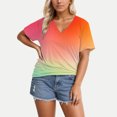 thumbnail image 2 of Wang6 Plus Size V Neck Tshirts for Women Causal Color Blocking Graphic Tees Summer Loose Fit Short Sleeve Tops Orange XL, 2 of 4