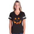 thumbnail image 1 of Womens Halloween Costume Pumpkin Face Football V-Neck T-Shirt, 1 of 5