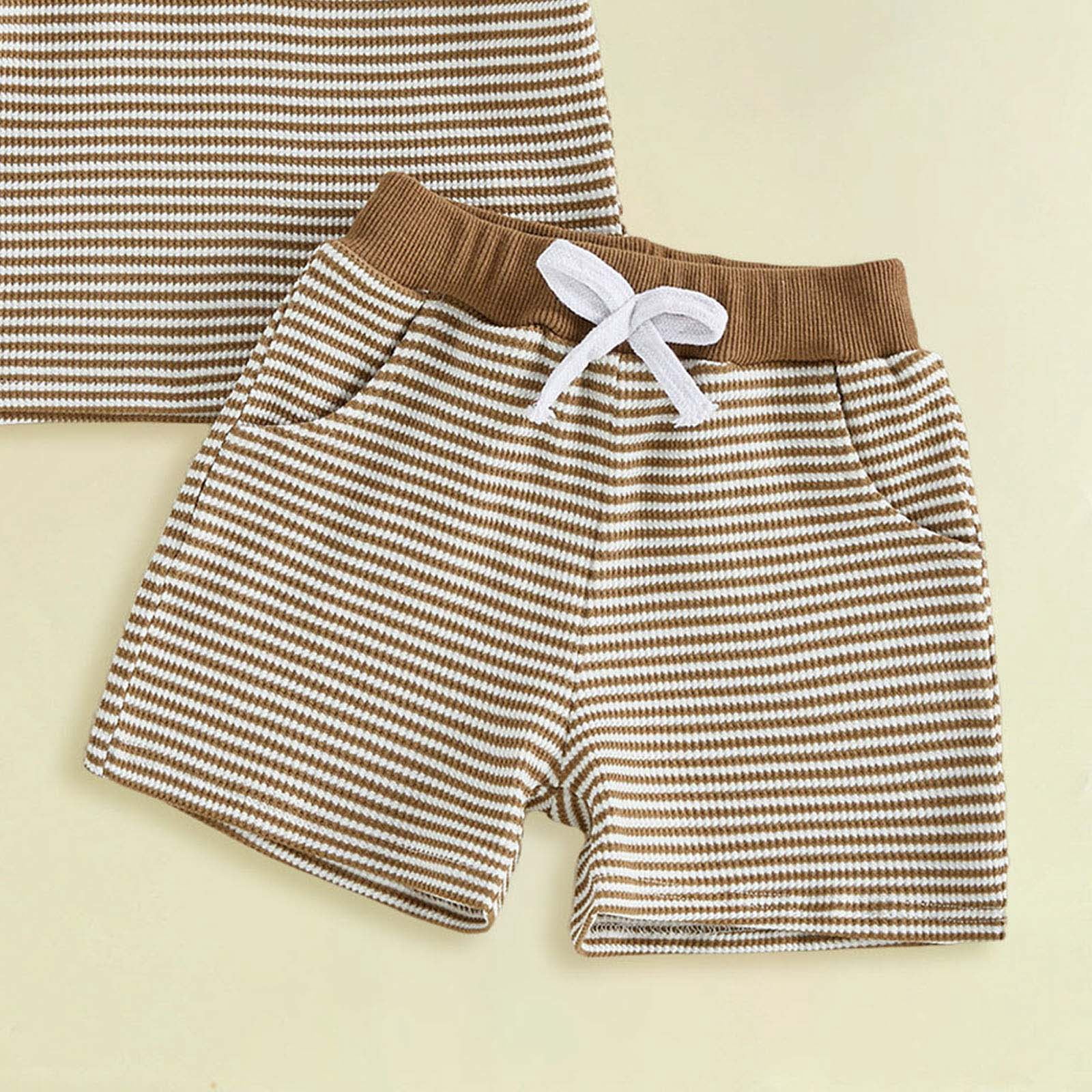 enyan Infant Baby Boy Girl Clothes 0 6 12 18 24 Months 2T 3T 4T 5T Short Sleeve T-Shirt Tee Tops Joggers Casual Elastic Shorts Dailywear（Brown,18-24 Months)