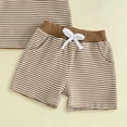 thumbnail image 5 of Gubotare Toddler Baby Boy Clothes 6 12 18 Months 2T 3T Summer Outfit Waffle Knitted Stripe Casual T-shirt Tops Shorts Sets Brown,Size 3-6 Months, 5 of 5