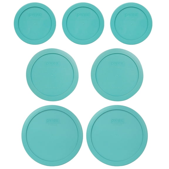 Pyrex (3) 7200-PC 2-Cup, (2) 7201-PC 4-Cup, and (2) 7402-PC 6/7-Cup Turquoise Lids