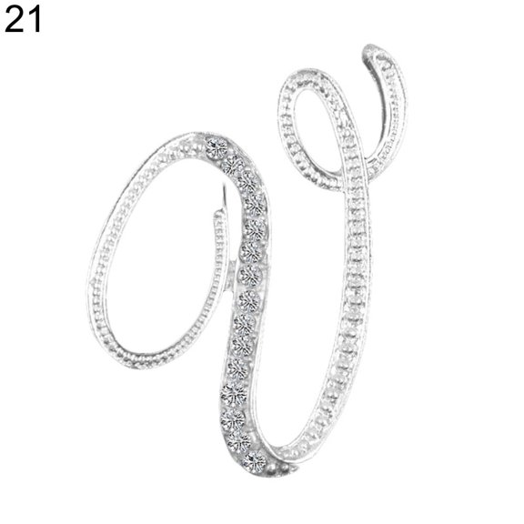 DaXi 1 Pc Rhinestone English Letters Alphabet A-Z Brooch Pin Ornament-Silver