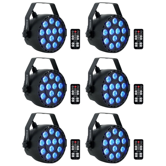 6) Rockville RockPAR TRI LED RGB Compact Par Can DJ DMX Wash Lights Remote Black