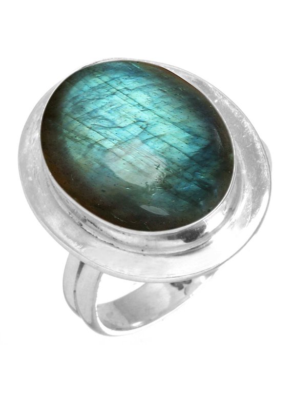 925 Sterling Silver Ring For Women - Men Gray Natural Labradorite Gemstone Silver Ring Size 7 November Birthstone Simple Silver Ring Size 7 Birthday Gift For Wife 925 Silver Gemstone Jewelry