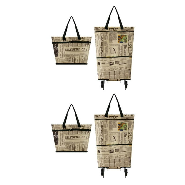 Destyer Convenient Foldable Shopping Trolley Bag Carry Essentials With Ease Reusable Cloth Foldable Shopping Bag With Wheels English newspaper 2Set