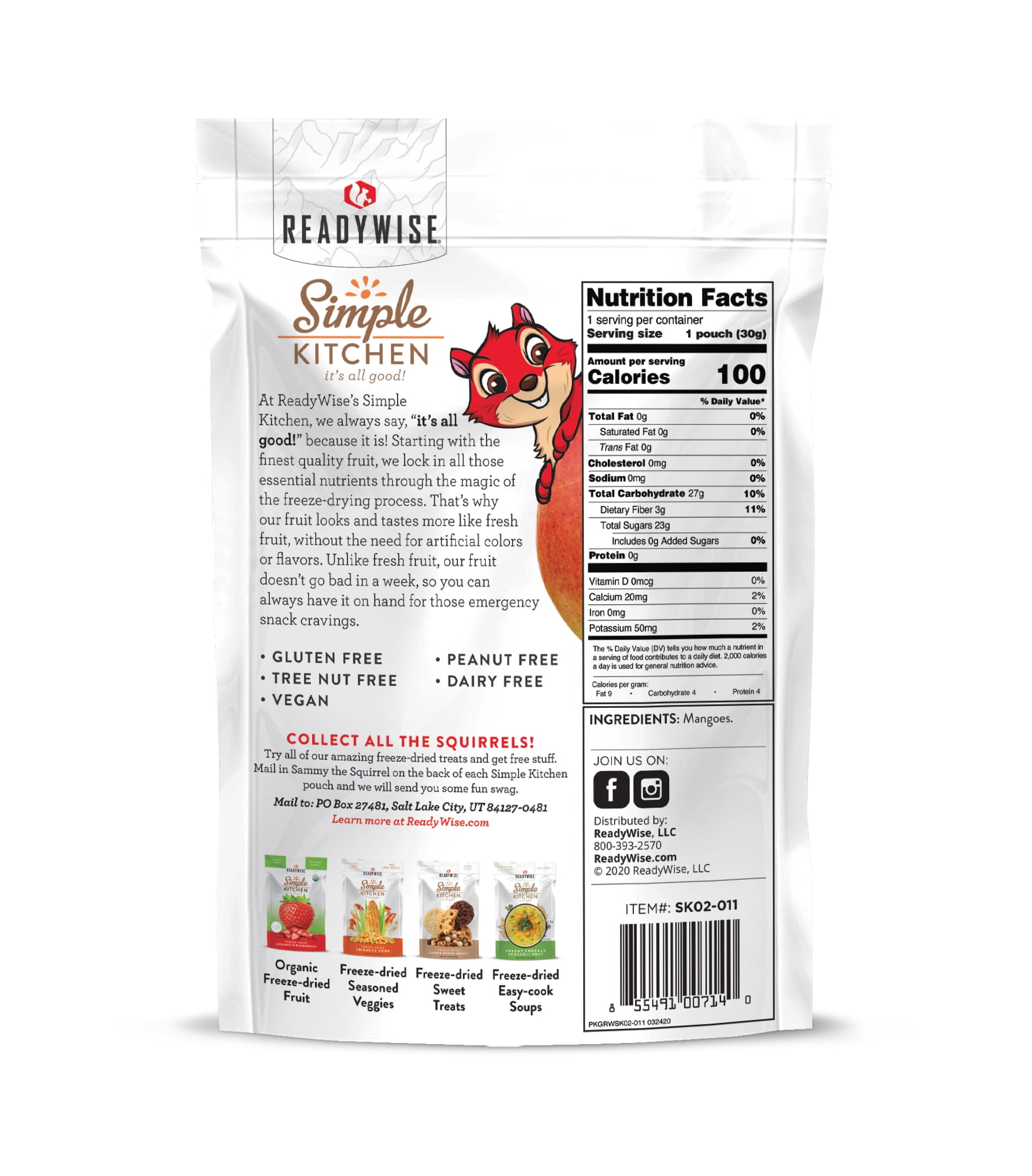 Ready Wise Simple Kitchen Freeze Dried Mangoes Single Pouch 1.05 oz, 6-Pack Case