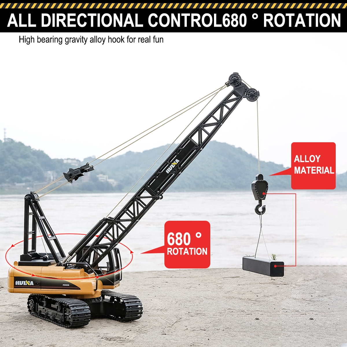 Fisca 1/14 Metal Hook Remote Control Crane Crawler Toys for Kids, 15 Channel RC Construction Vehicles Trucks Toys