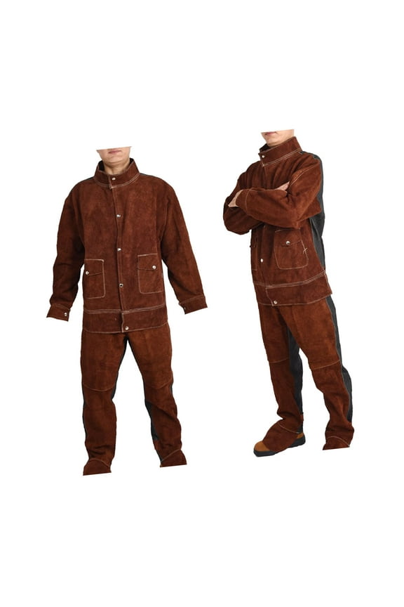 Leather Welding Jacket Pants Suit Fire Resistant Anti Scald Welders Overalls L