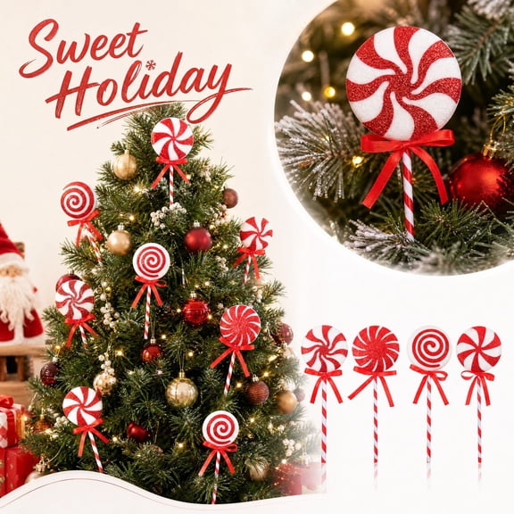 5 Pack Lollipop Christmas Tree Ornaments, Candy Cane Peppermint Hanging Pendant Decor