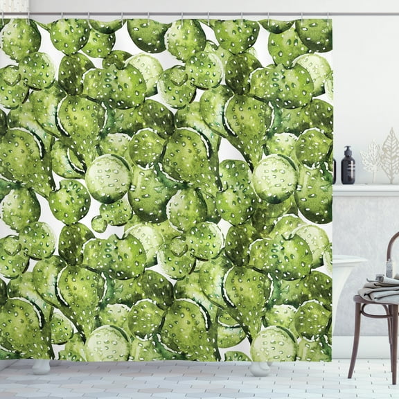Ambesonne Desert Shower Curtain, Sun Cactus Landscape, 69"Wx75"L, Green