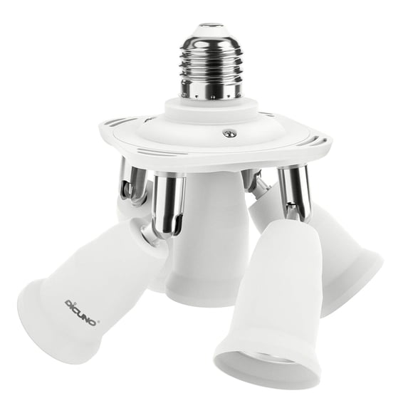 DiCUNO 5 in 1 E26/E27 Socket Adapter, 5 Way Splitter E26/E27 Standard LED Bulbs Holder, Converter Chandelier Socket with 360 Degrees Adjustable 180 D