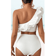 thumbnail image 2 of Meloriaswim Pure White color textured padded one shoulder ruffle sexy high quality tankini sets, 2 of 5