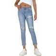 thumbnail image 2 of 2Luver, Women's, Ripped Ankle Length Mid Rise 5 Pockets Comfy Skinny Jeans, Denim Light, 15, 2 of 3