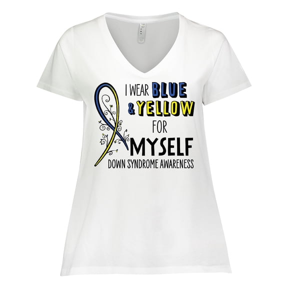 Inktastic I Wear Blue and Yellow for Myself- Down Syndrome awareness Women's Plus Size V-Neck T-Shirt