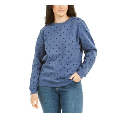 KAREN SCOTT Womens Blue Fleece Long Sleeve Crewneck Polka Dot Sweatshirt Petites PS