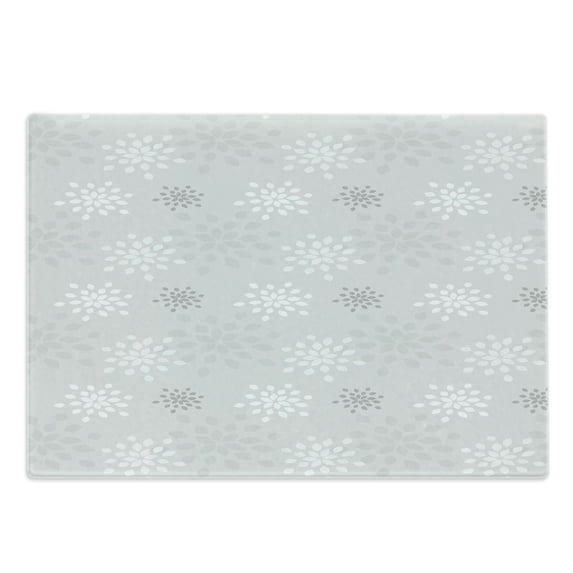 Grey and White Cutting Board, Shabby Form Simplistic Flourishing Floral Nature Beauty Ornamental Romantic, Decorative Tempered Glass Cutting and Serving Board, Large Size, Grey White, by Ambesonne