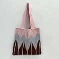 thumbnail image 4 of Färgglad stickad axelhandväska för kvinnor, färgblock, geometrisk virkad topphandtagsväska, rese-, strand-, arbets- och vardagsväska, rosa, 4 of 5