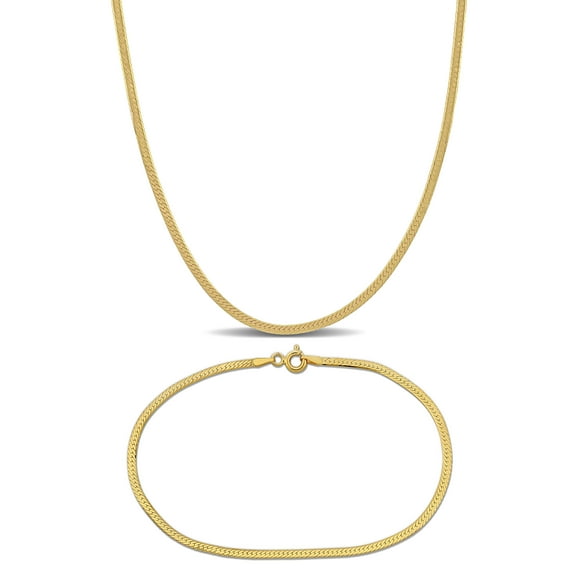 Everly Women's 10kt Yellow Gold 2mm Herringbone Chain Necklace and Bracelet Set - 16 in 7.5 in
