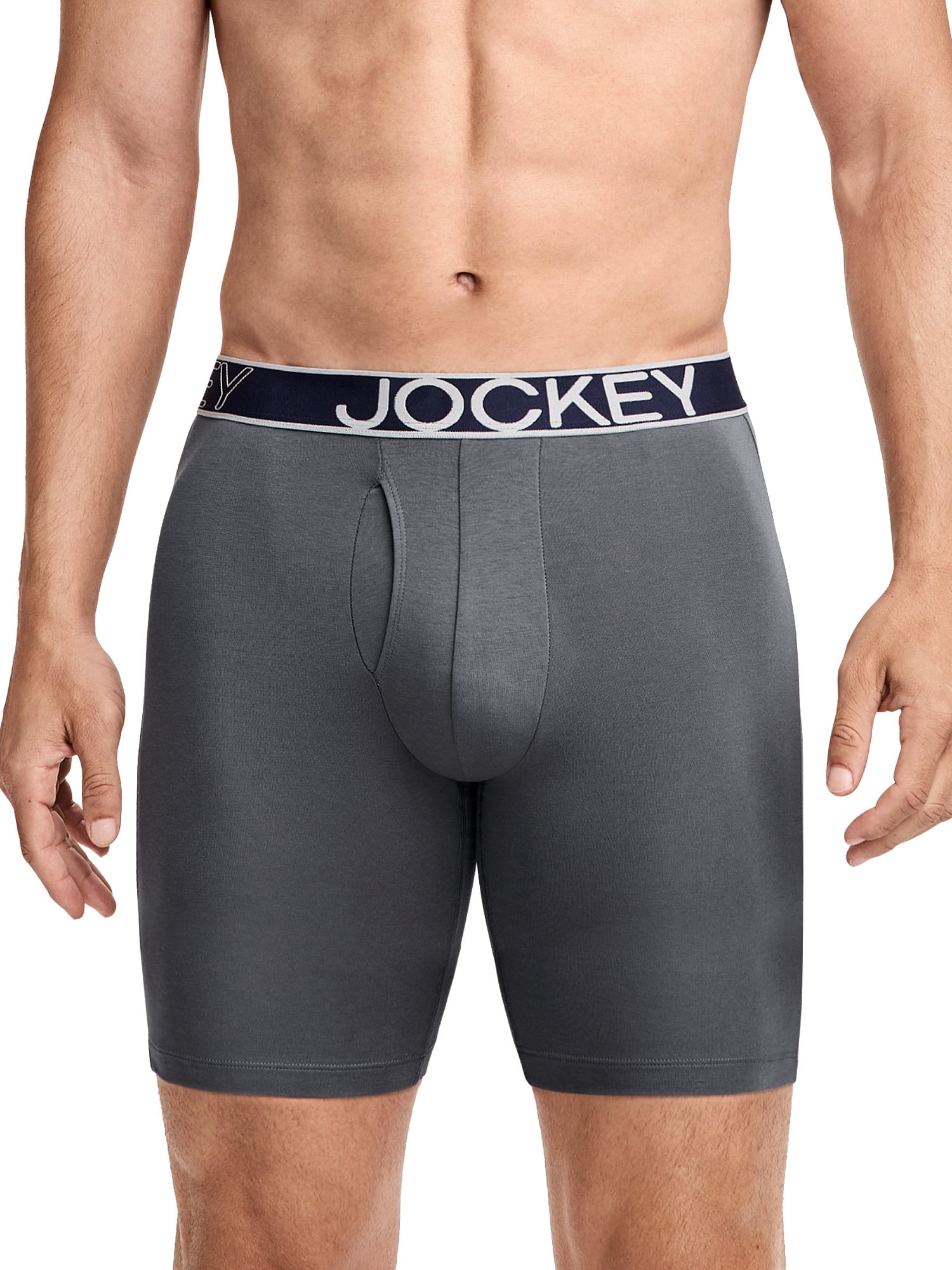 Jockey Essentials Men's Durable Cotton Stretch 8" Long Leg Boxer Brief - 3 Pack