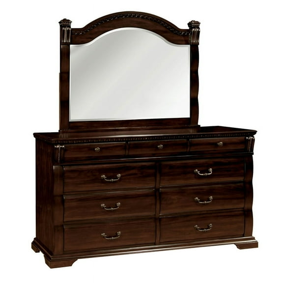 Furniture of America Oulette 2-Piece Wood Dresser and Mirror in Cherry